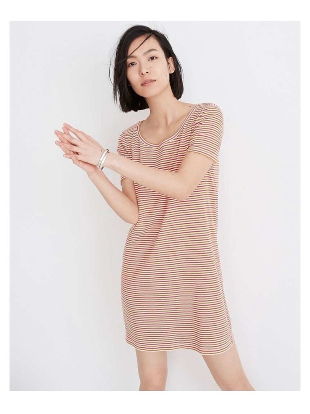 Madewell Size M Striped Tee Dress in Cream, Red and Brown